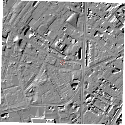 Shaded relief map of the ground around SE115UL, computed from Environment Agency LiDAR. The ground here sits at about 3 m above sea level and falls 8 m across the surrounding 800 m. Surface water reaching this point runs off ground lying to the south-south-west, 6.2 m higher.