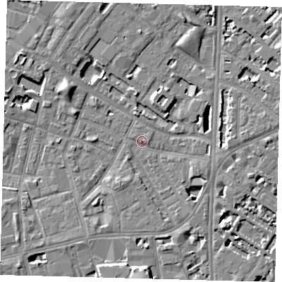 Shaded relief map of the ground around SE115UN, computed from Environment Agency LiDAR. The ground here sits at about 3 m above sea level and falls 8 m across the surrounding 800 m. Surface water reaching this point runs off ground lying to the south, 6.2 m higher.