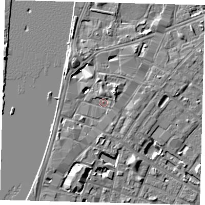 Shaded relief map of the ground around SE116AG, computed from Environment Agency LiDAR. The ground here sits at about 4 m above sea level and falls 7 m across the surrounding 800 m. Surface water reaching this point runs off ground lying to the north-east, 5.0 m higher.
