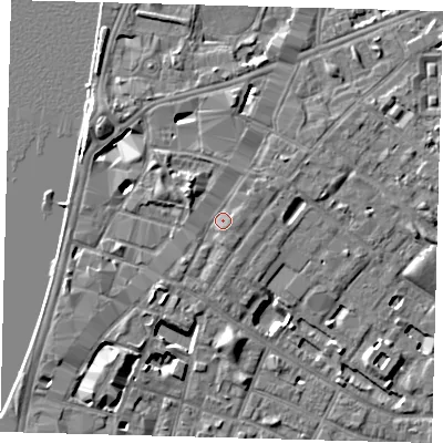 Shaded relief map of the ground around SE116AJ, computed from Environment Agency LiDAR. The ground here sits at about 5 m above sea level and falls 7 m across the surrounding 800 m. Surface water reaching this point runs off ground lying to the north-west, 2.2 m higher.