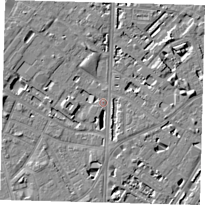 Shaded relief map of the ground around SE116AU, computed from Environment Agency LiDAR. The ground here sits at about 3 m above sea level and falls 7 m across the surrounding 800 m. Surface water reaching this point runs off ground lying to the east, 6.8 m higher.