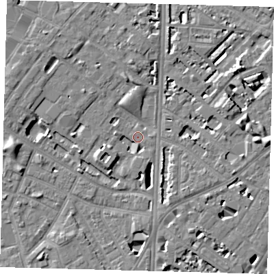 Shaded relief map of the ground around SE116BG, computed from Environment Agency LiDAR. The ground here sits at about 3 m above sea level and falls 7 m across the surrounding 800 m. Surface water reaching this point runs off ground lying to the east, 6.3 m higher.