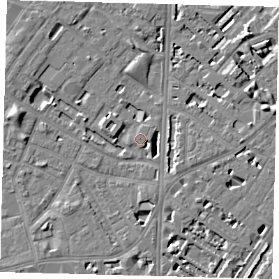 Shaded relief map of the ground around SE116BS, computed from Environment Agency LiDAR. The ground here sits at about 4 m above sea level and falls 7 m across the surrounding 800 m. Surface water reaching this point runs off ground lying to the south-east, 2.9 m higher.
