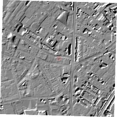 Shaded relief map of the ground around SE116BZ, computed from Environment Agency LiDAR. The ground here sits at about 3 m above sea level and falls 8 m across the surrounding 800 m. Surface water reaching this point runs off ground lying to the east-north-east, 6.2 m higher.