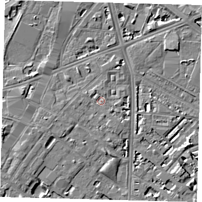 Shaded relief map of the ground around SE116DJ, computed from Environment Agency LiDAR. The ground here sits at about 4 m above sea level and falls 7 m across the surrounding 800 m. Surface water reaching this point runs off ground lying to the north-west, 0.9 m higher.