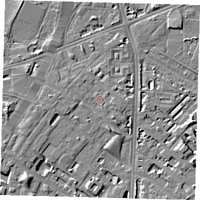 Shaded relief map of the ground around SE116DR, computed from Environment Agency LiDAR. The ground here sits at about 4 m above sea level and falls 7 m across the surrounding 800 m. Surface water reaching this point runs off ground lying to the east, 1.2 m higher.