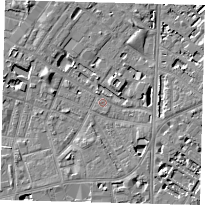 Shaded relief map of the ground around SE116HL, computed from Environment Agency LiDAR. The ground here sits at about 3 m above sea level and falls 7 m across the surrounding 800 m. Surface water reaching this point runs off ground lying to the west-north-west, 6.5 m higher.