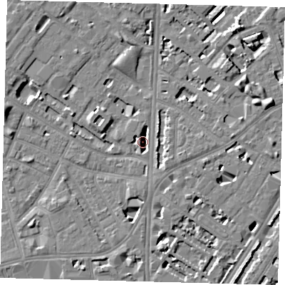 Shaded relief map of the ground around SE116HR, computed from Environment Agency LiDAR. The ground here sits at about 2 m above sea level and falls 7 m across the surrounding 800 m. Surface water reaching this point runs off ground lying to the west, 2.9 m higher.