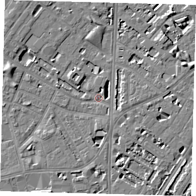 Shaded relief map of the ground around SE116HS, computed from Environment Agency LiDAR. The ground here sits at about 3 m above sea level and falls 7 m across the surrounding 800 m. Surface water reaching this point runs off ground lying to the east-north-east, 6.3 m higher.