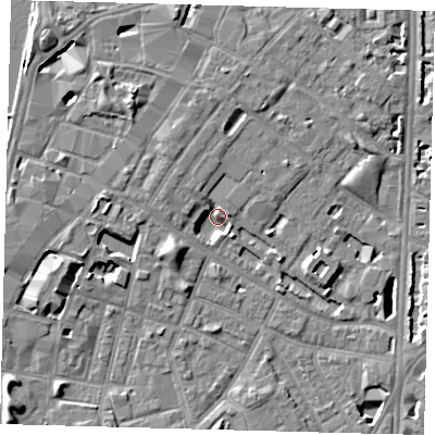 Shaded relief map of the ground around SE116HU, computed from Environment Agency LiDAR. The ground here sits at about 3 m above sea level and falls 8 m across the surrounding 800 m. Surface water reaching this point runs off ground lying to the west-north-west, 4.0 m higher.