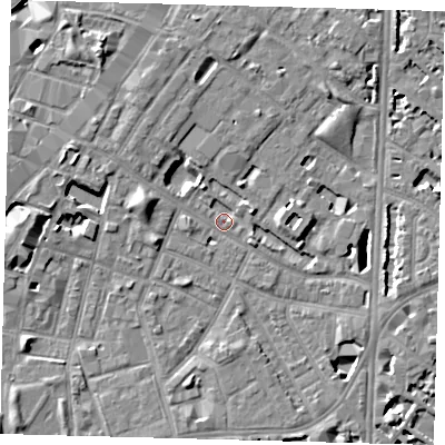 Shaded relief map of the ground around SE116HX, computed from Environment Agency LiDAR. The ground here sits at about 3 m above sea level and falls 7 m across the surrounding 800 m. Surface water reaching this point runs off ground lying to the north-west, 4.0 m higher.