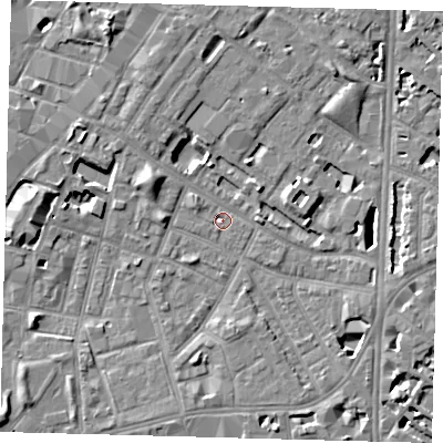 Shaded relief map of the ground around SE116JJ, computed from Environment Agency LiDAR. The ground here sits at about 3 m above sea level and falls 7 m across the surrounding 800 m. Surface water reaching this point runs off ground lying to the west-north-west, 5.5 m higher.