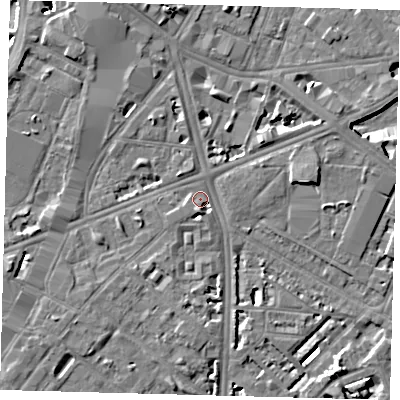 Shaded relief map of the ground around SE116NL, computed from Environment Agency LiDAR. The ground here sits at about 3 m above sea level and falls 7 m across the surrounding 800 m. Surface water reaching this point runs off ground lying to the south, 4.8 m higher.