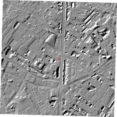 Shaded relief map of the ground around SE116PR, computed from Environment Agency LiDAR. The ground here sits at about 3 m above sea level and falls 7 m across the surrounding 800 m. Surface water reaching this point runs off ground lying to the east, 6.8 m higher.