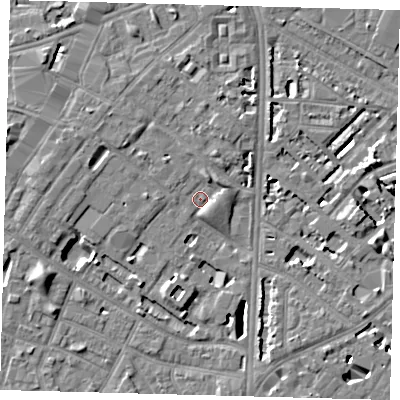 Shaded relief map of the ground around SE116QL, computed from Environment Agency LiDAR. The ground here sits at about 3 m above sea level and falls 7 m across the surrounding 800 m. Surface water reaching this point runs off ground lying to the north-east, 1.9 m higher.