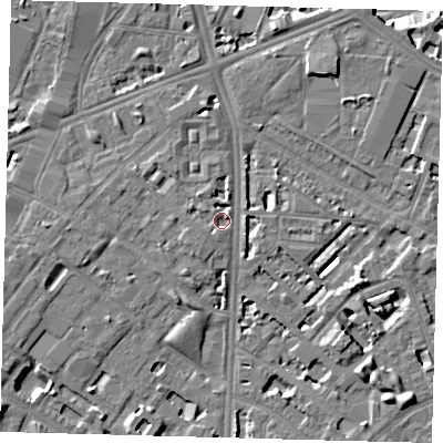 Shaded relief map of the ground around SE116RD, computed from Environment Agency LiDAR. The ground here sits at about 3 m above sea level and falls 7 m across the surrounding 800 m. Surface water reaching this point runs off ground lying to the south-west, 1.5 m higher.