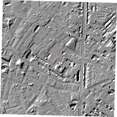 Shaded relief map of the ground around SE116TX, computed from Environment Agency LiDAR. The ground here sits at about 3 m above sea level and falls 7 m across the surrounding 800 m. Surface water reaching this point runs off ground lying to the south-south-east, 2.7 m higher.