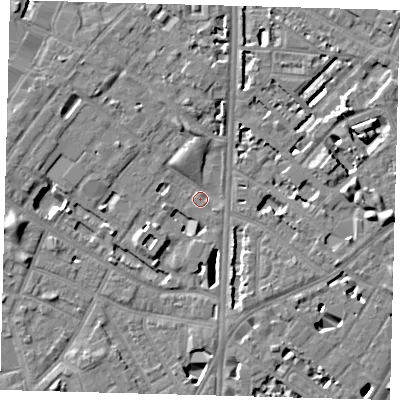 Shaded relief map of the ground around SE116UJ, computed from Environment Agency LiDAR. The ground here sits at about 3 m above sea level and falls 7 m across the surrounding 800 m. Surface water reaching this point runs off ground lying to the west-south-west, 3.2 m higher.