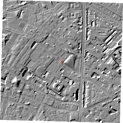 Shaded relief map of the ground around SE116UL, computed from Environment Agency LiDAR. The ground here sits at about 3 m above sea level and falls 7 m across the surrounding 800 m. Surface water reaching this point runs off ground lying to the west-north-west, 3.4 m higher.