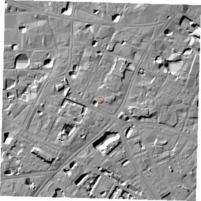 Shaded relief map of the ground around SE11AN, computed from Environment Agency LiDAR. The ground here sits at about 5 m above sea level and falls 8 m across the surrounding 800 m. Surface water reaching this point runs off ground lying to the east, 1.2 m higher.
