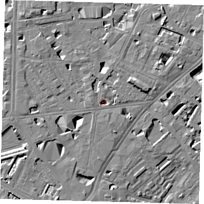 Shaded relief map of the ground around SE11DR, computed from Environment Agency LiDAR. The ground here sits at about 3 m above sea level and falls 11 m across the surrounding 800 m. Surface water reaching this point runs off ground lying to the east-north-east, 6.1 m higher.