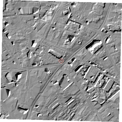 Shaded relief map of the ground around SE11DX, computed from Environment Agency LiDAR. The ground here sits at about 4 m above sea level and falls 11 m across the surrounding 800 m. Surface water reaching this point runs off ground lying to the north-north-west, 3.8 m higher.