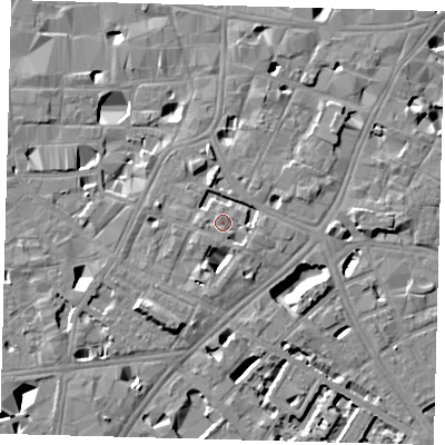 Shaded relief map of the ground around SE11EE, computed from Environment Agency LiDAR. The ground here sits at about 5 m above sea level and falls 11 m across the surrounding 800 m. Surface water reaching this point runs off ground lying to the south-south-east, 1.4 m higher.
