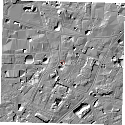 Shaded relief map of the ground around SE11ES, computed from Environment Agency LiDAR. The ground here sits at about 3 m above sea level and falls 9 m across the surrounding 800 m. Surface water reaching this point runs off ground lying to the south-east, 6.0 m higher.