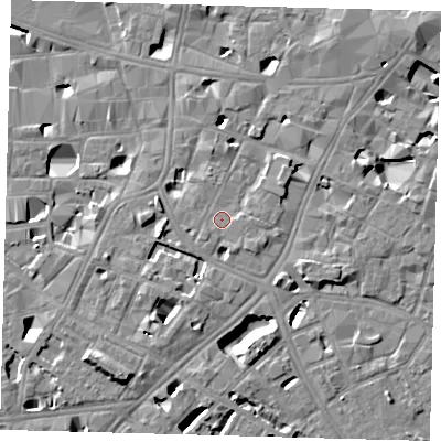 Shaded relief map of the ground around SE11EZ, computed from Environment Agency LiDAR. The ground here sits at about 4 m above sea level and falls 8 m across the surrounding 800 m. Surface water reaching this point runs off ground lying to the east-north-east, 1.8 m higher.