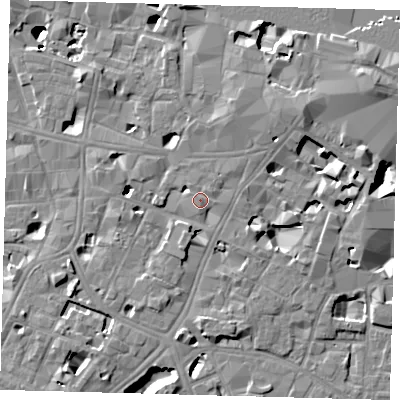 Shaded relief map of the ground around SE11GD, computed from Environment Agency LiDAR. The ground here sits at about 5 m above sea level and falls 14 m across the surrounding 800 m. Surface water reaching this point runs off ground lying to the north-east, 0.6 m higher.