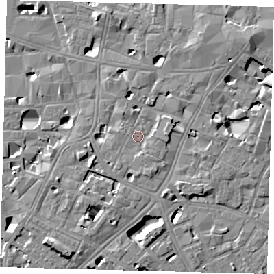 Shaded relief map of the ground around SE11HG, computed from Environment Agency LiDAR. The ground here sits at about 4 m above sea level and falls 8 m across the surrounding 800 m. Surface water reaching this point runs off ground lying to the south-south-east, 3.6 m higher.