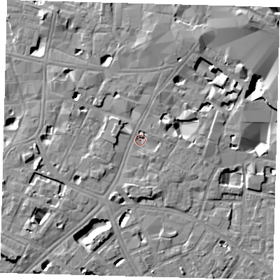 Shaded relief map of the ground around SE11HR, computed from Environment Agency LiDAR. The ground here sits at about 3 m above sea level and falls 11 m across the surrounding 800 m. Surface water reaching this point runs off ground lying to the south-south-west, 3.0 m higher.