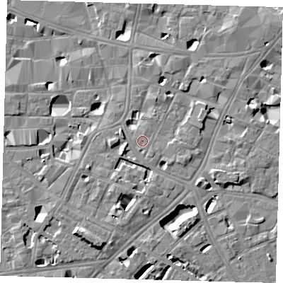Shaded relief map of the ground around SE11HT, computed from Environment Agency LiDAR. The ground here sits at about 4 m above sea level and falls 8 m across the surrounding 800 m. Surface water reaching this point runs off ground lying to the west-south-west, 1.2 m higher.