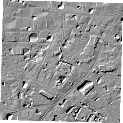 Shaded relief map of the ground around SE11JW, computed from Environment Agency LiDAR. The ground here sits at about 3 m above sea level and falls 11 m across the surrounding 800 m. Surface water reaching this point runs off ground lying to the east, 2.7 m higher.