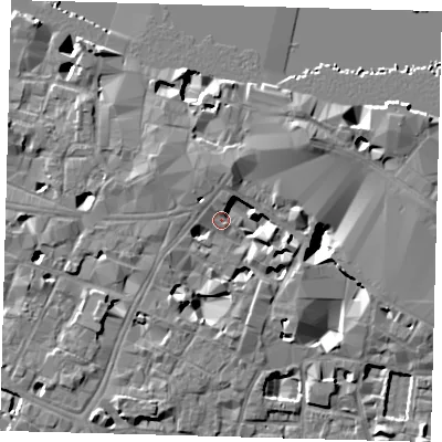 Shaded relief map of the ground around SE11NA, computed from Environment Agency LiDAR. The ground here sits at about 4 m above sea level and falls 10 m across the surrounding 800 m. Surface water reaching this point runs off ground lying to the south-east, 4.3 m higher.