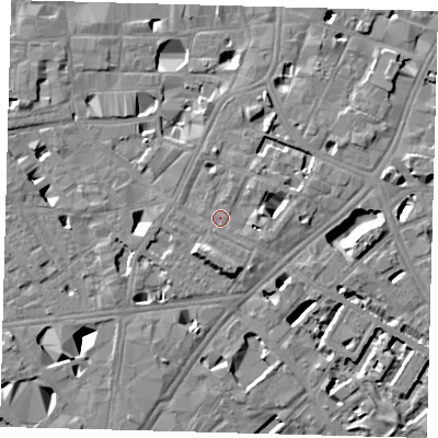 Shaded relief map of the ground around SE11PH, computed from Environment Agency LiDAR. The ground here sits at about 4 m above sea level and falls 11 m across the surrounding 800 m. Surface water reaching this point runs off ground lying to the east, 4.1 m higher.