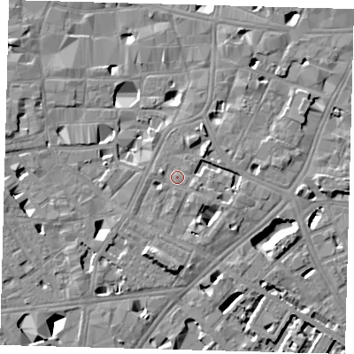Shaded relief map of the ground around SE11QS, computed from Environment Agency LiDAR. The ground here sits at about 5 m above sea level and falls 11 m across the surrounding 800 m. Surface water reaching this point runs off ground lying to the south-south-east, 4.1 m higher.