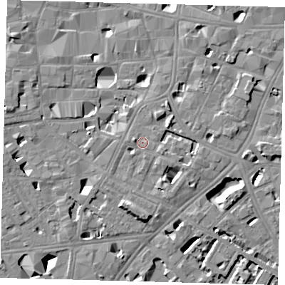 Shaded relief map of the ground around SE11QT, computed from Environment Agency LiDAR. The ground here sits at about 4 m above sea level and falls 11 m across the surrounding 800 m. Surface water reaching this point runs off ground lying to the south-south-east, 4.1 m higher.