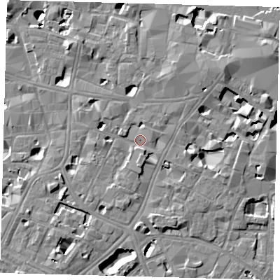 Shaded relief map of the ground around SE11SZ, computed from Environment Agency LiDAR. The ground here sits at about 4 m above sea level and falls 14 m across the surrounding 800 m. Surface water reaching this point runs off ground lying to the south, 3.6 m higher.