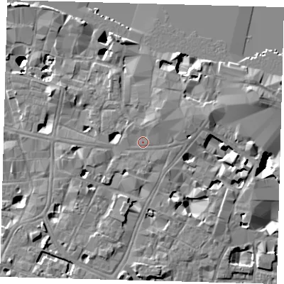 Shaded relief map of the ground around SE11TU, computed from Environment Agency LiDAR. The ground here sits at about 4 m above sea level and falls 14 m across the surrounding 800 m. Surface water reaching this point runs off ground lying to the north-east, 1.5 m higher.