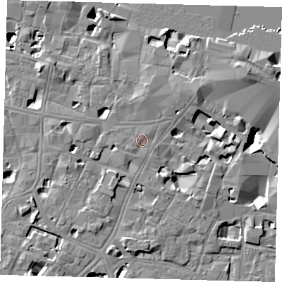 Shaded relief map of the ground around SE11XN, computed from Environment Agency LiDAR. The ground here sits at about 4 m above sea level and falls 14 m across the surrounding 800 m. Surface water reaching this point runs off ground lying to the north-north-east, 1.1 m higher.