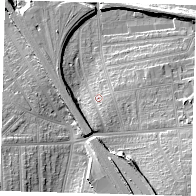Shaded relief map of the ground around SE120RN, computed from Environment Agency LiDAR. The ground here sits at about 24 m above sea level and falls 21 m across the surrounding 800 m. Surface water reaching this point runs off ground lying to the south-south-east, 4.3 m higher.