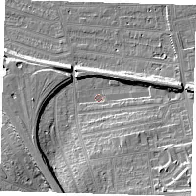Shaded relief map of the ground around SE120TX, computed from Environment Agency LiDAR. The ground here sits at about 17 m above sea level and falls 20 m across the surrounding 800 m. Surface water reaching this point runs off ground lying to the east, 3.7 m higher.