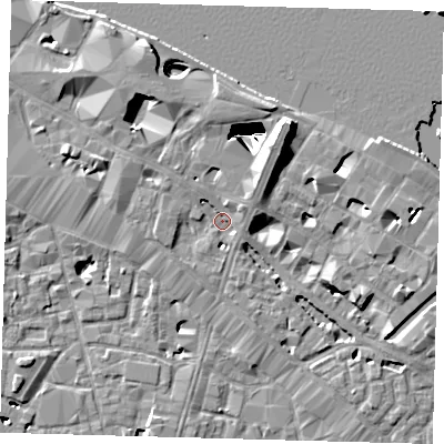 Shaded relief map of the ground around SE12LB, computed from Environment Agency LiDAR. The ground here sits at about 3 m above sea level and falls 29 m across the surrounding 800 m. Surface water reaching this point runs off ground lying to the north-east, 6.1 m higher.