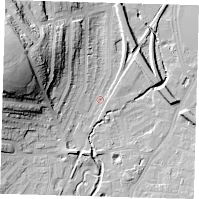 Shaded relief map of the ground around SE137AE, computed from Environment Agency LiDAR. The ground here sits at about 11 m above sea level and falls 43 m across the surrounding 800 m. Surface water reaching this point runs off ground lying to the west-north-west, 41.0 m higher.