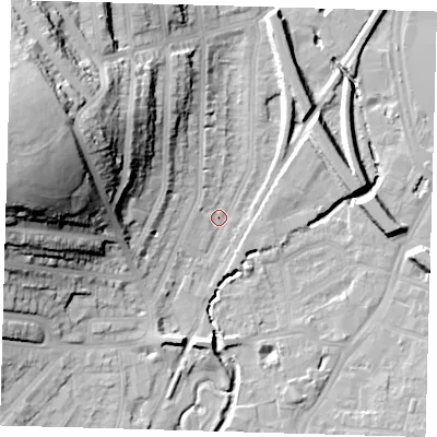 Shaded relief map of the ground around SE137AF, computed from Environment Agency LiDAR. The ground here sits at about 11 m above sea level and falls 44 m across the surrounding 800 m. Surface water reaching this point runs off ground lying to the west-north-west, 40.2 m higher.
