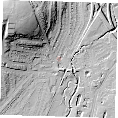 Shaded relief map of the ground around SE137AG, computed from Environment Agency LiDAR. The ground here sits at about 12 m above sea level and falls 45 m across the surrounding 800 m. Surface water reaching this point runs off ground lying to the north-west, 40.8 m higher.
