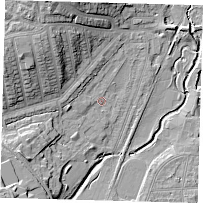 Shaded relief map of the ground around SE137HT, computed from Environment Agency LiDAR. The ground here sits at about 14 m above sea level and falls 22 m across the surrounding 800 m. Surface water reaching this point runs off ground lying to the north-west, 15.8 m higher.
