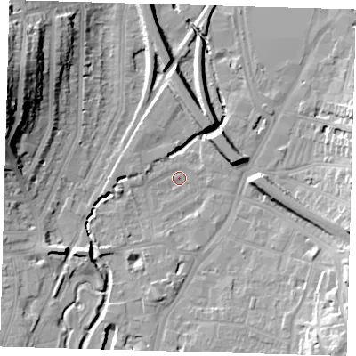 Shaded relief map of the ground around SE137UL, computed from Environment Agency LiDAR. The ground here sits at about 10 m above sea level and falls 27 m across the surrounding 800 m. Surface water reaching this point runs off ground lying to the south, 5.2 m higher.