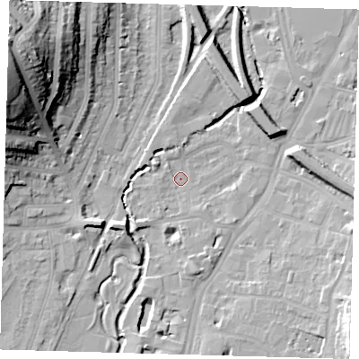 Shaded relief map of the ground around SE137UN, computed from Environment Agency LiDAR. The ground here sits at about 11 m above sea level and falls 36 m across the surrounding 800 m. Surface water reaching this point runs off ground lying to the south, 5.2 m higher.